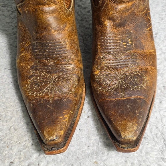 Justin Damiana Cowboy Western Boots Brown Distressed Leather Snip Toe Womens 8.5 - Picture 5 of 13